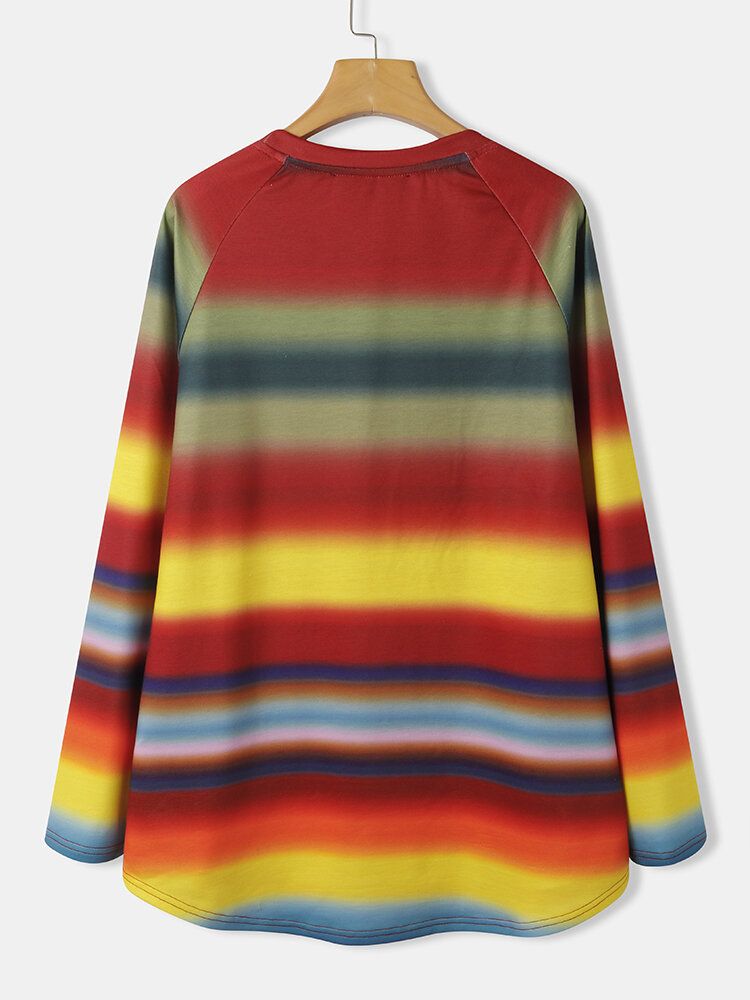 Frauen Multi Color Ombre Striped O-neck Raglanärmel Lässige Sweatshirts