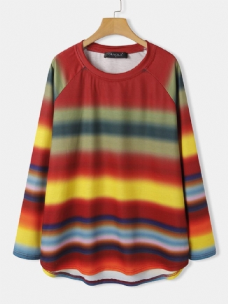 Frauen Multi Color Ombre Striped O-neck Raglanärmel Lässige Sweatshirts