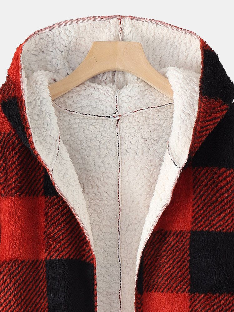 Frauen Plaid Fleece Hood Langarm Warm Casual Kapuzen-sweatshirt