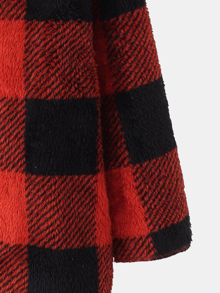 Frauen Plaid Fleece Hood Langarm Warm Casual Kapuzen-sweatshirt