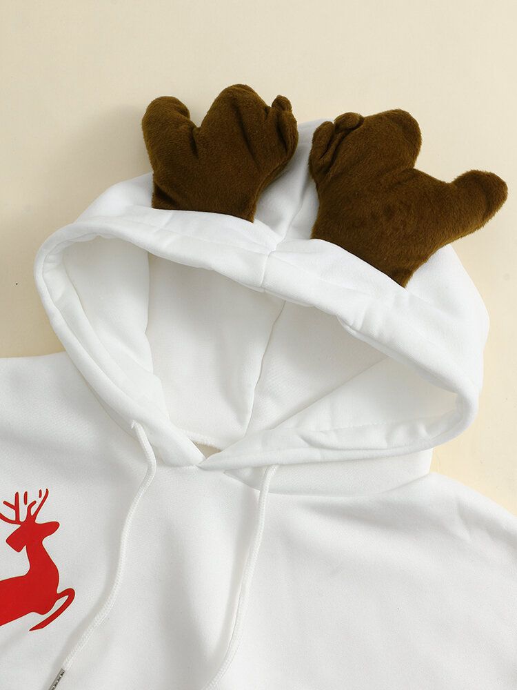 Frauen Weihnachten Bedrucktes Geweih Fleece Dickes Lässiges Kapuzen-sweatshirt