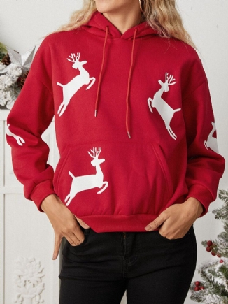 Frauen Weihnachten Bedrucktes Geweih Fleece Dickes Lässiges Kapuzen-sweatshirt