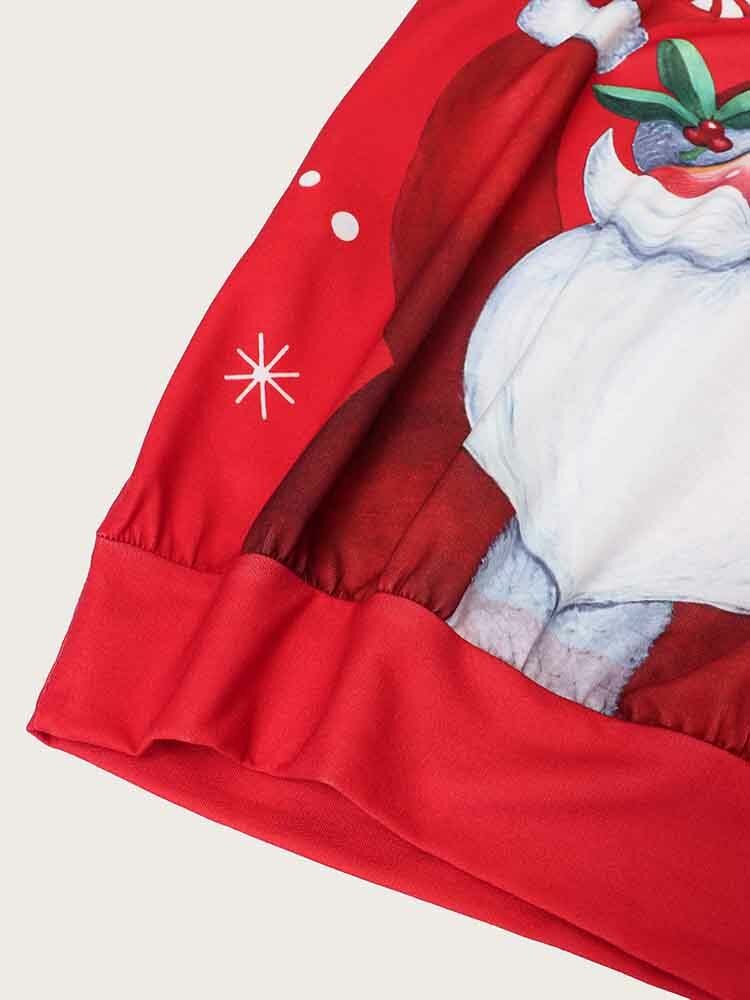 Frauen Weihnachten Weihnachtsmann Muster Seitentaschen Langarm Lässiges Kapuzen-sweatshirt