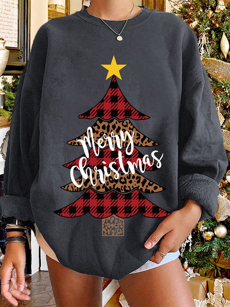 Frauen-weihnachtsbaum-bedrucktes Rundhals-lässiges Pullover-sweatshirt Mit Rundhalsausschnitt