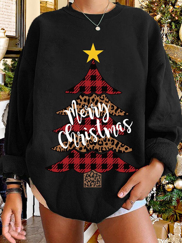 Frauen-weihnachtsbaum-bedrucktes Rundhals-lässiges Pullover-sweatshirt Mit Rundhalsausschnitt