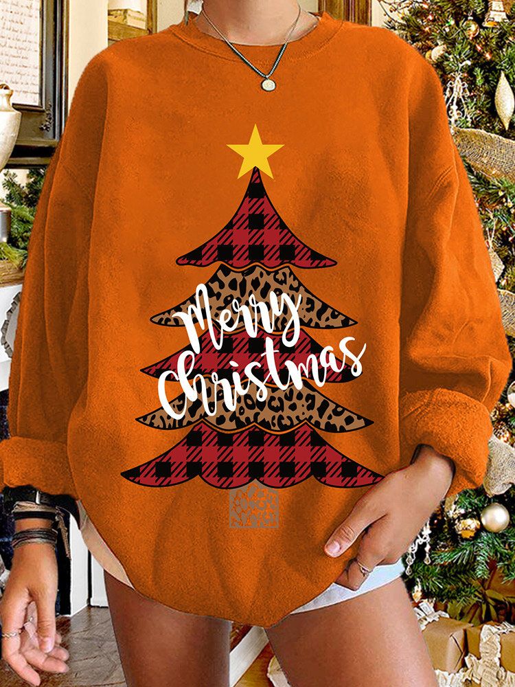 Frauen-weihnachtsbaum-bedrucktes Rundhals-lässiges Pullover-sweatshirt Mit Rundhalsausschnitt