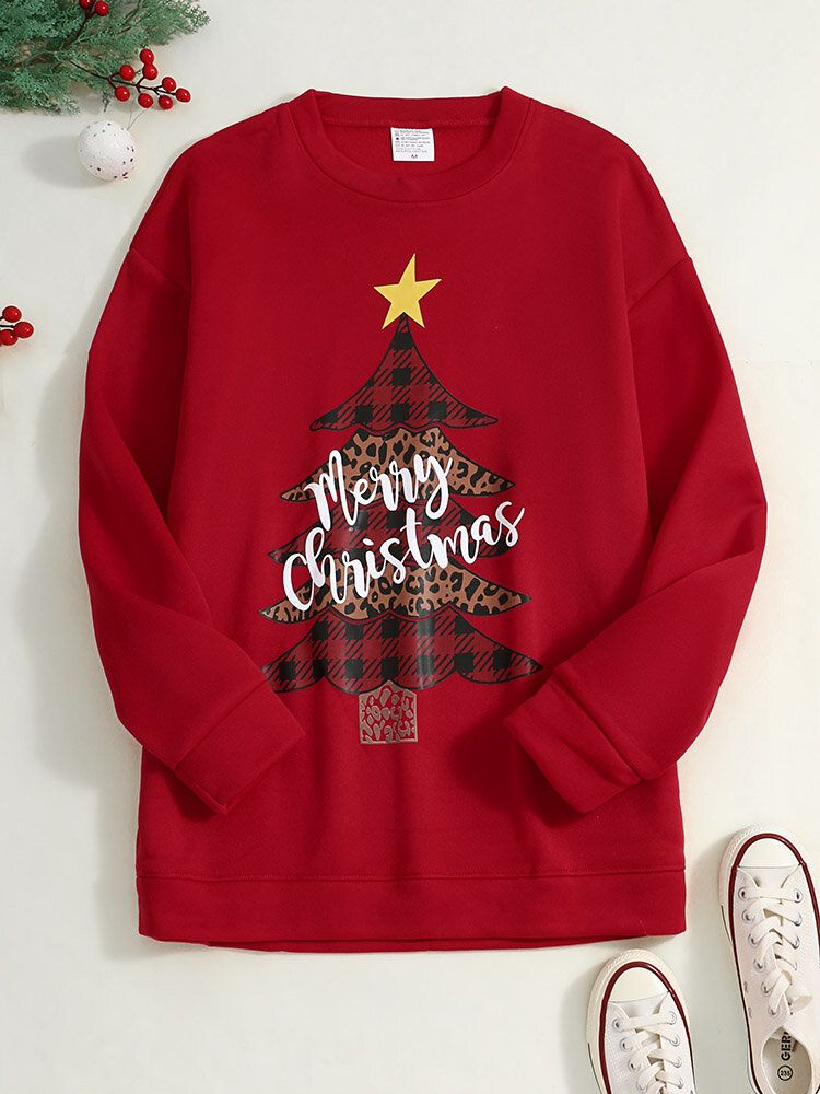 Frauen-weihnachtsbaum-bedrucktes Rundhals-lässiges Pullover-sweatshirt Mit Rundhalsausschnitt