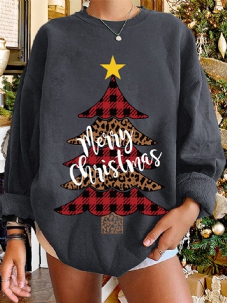 Frauen-weihnachtsbaum-bedrucktes Rundhals-lässiges Pullover-sweatshirt Mit Rundhalsausschnitt