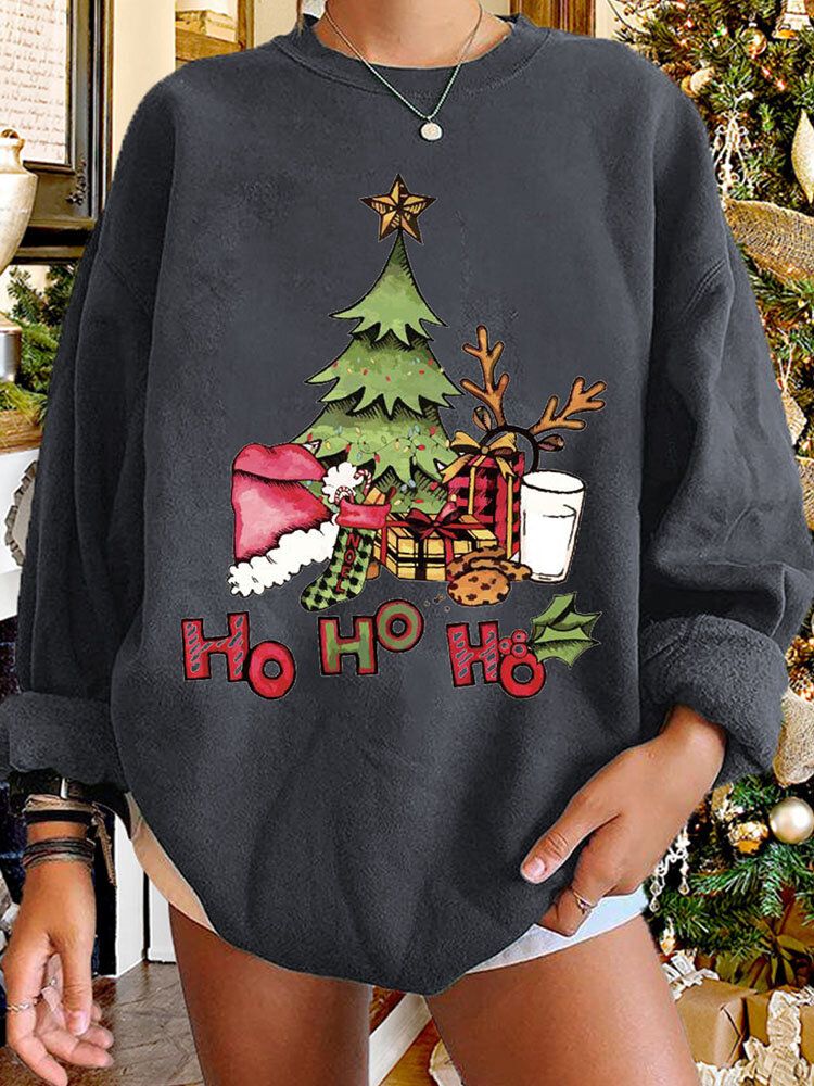 Frauen-weihnachtsbaum-bedrucktes Rundhals-lässiges Pullover-sweatshirt Mit Rundhalsausschnitt