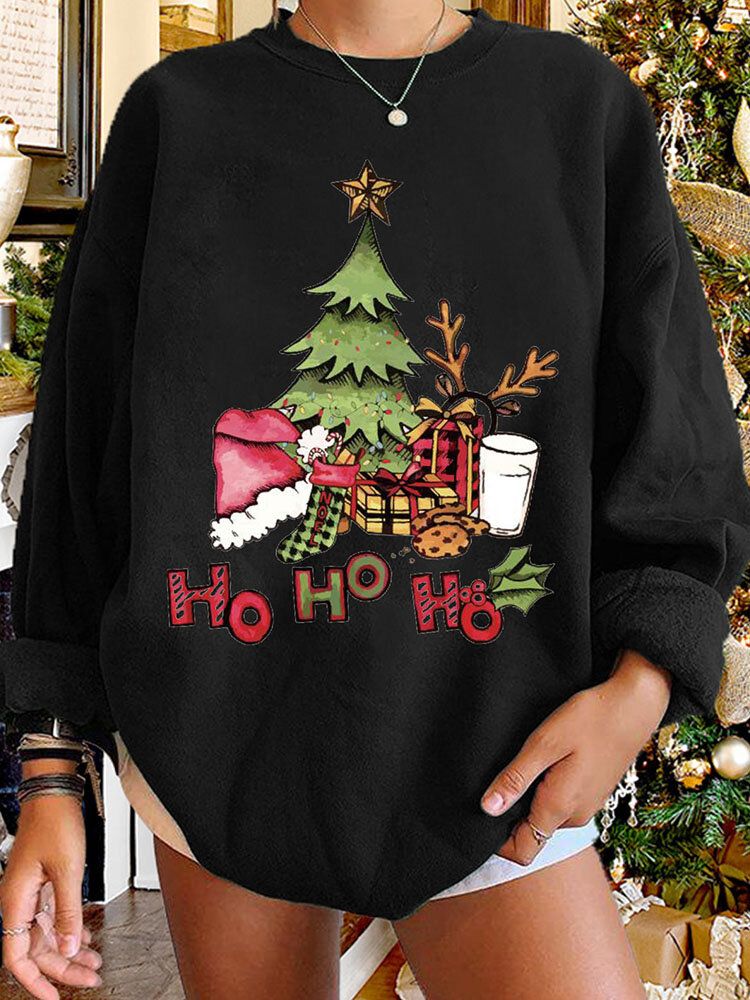 Frauen-weihnachtsbaum-bedrucktes Rundhals-lässiges Pullover-sweatshirt Mit Rundhalsausschnitt