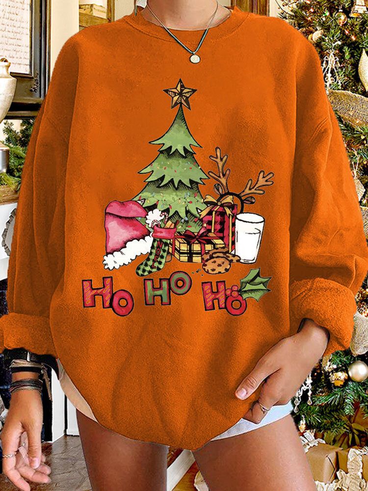 Frauen-weihnachtsbaum-bedrucktes Rundhals-lässiges Pullover-sweatshirt Mit Rundhalsausschnitt