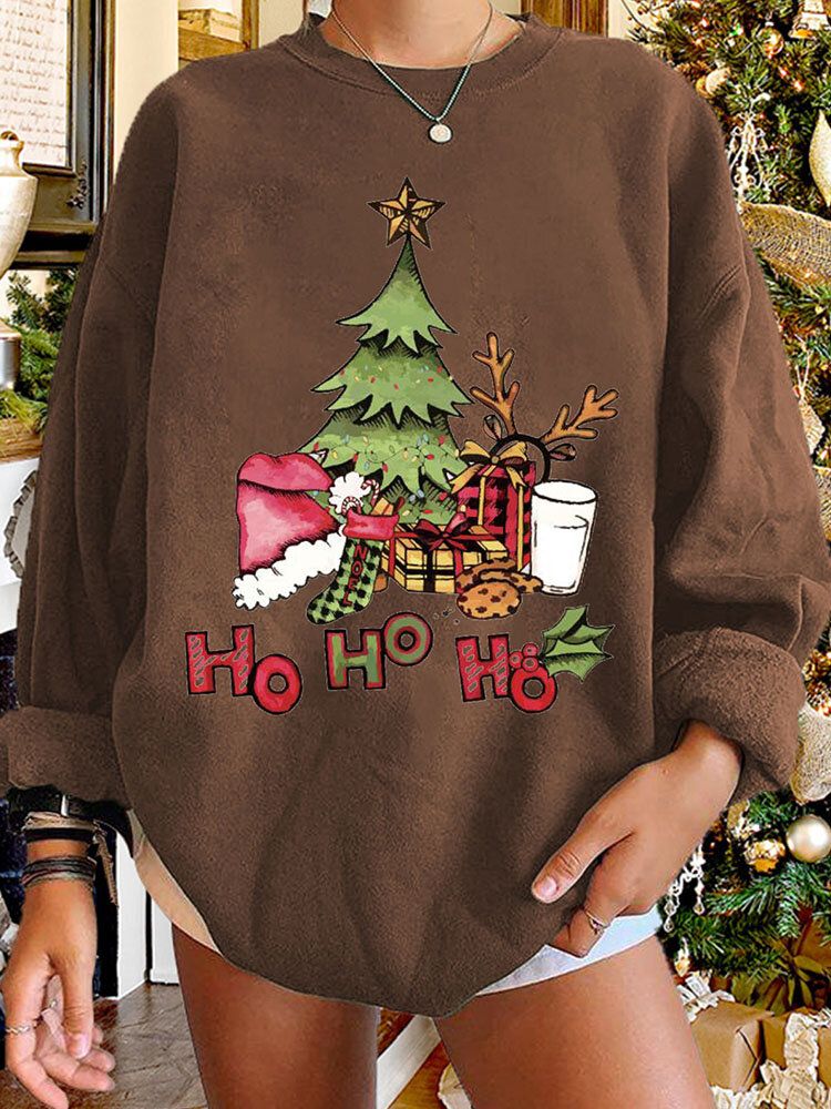 Frauen-weihnachtsbaum-bedrucktes Rundhals-lässiges Pullover-sweatshirt Mit Rundhalsausschnitt