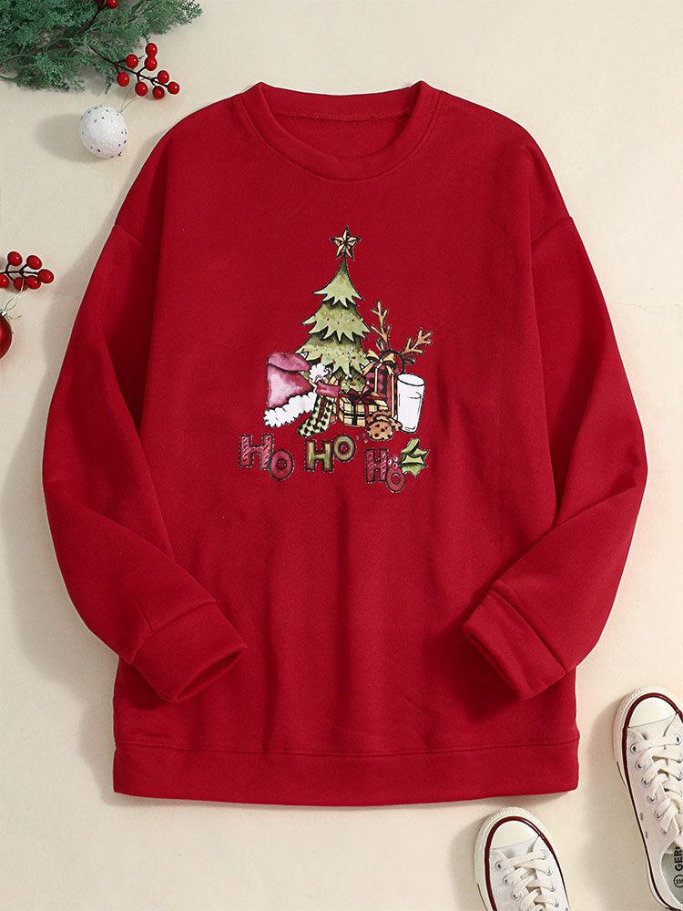 Frauen-weihnachtsbaum-bedrucktes Rundhals-lässiges Pullover-sweatshirt Mit Rundhalsausschnitt