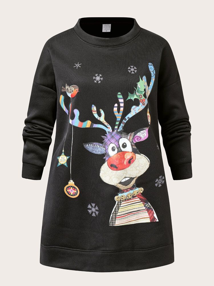 Frauen-weihnachtselch-nettes Karikatur-rundhals-langarm-beiläufiges Pullover-sweatshirt