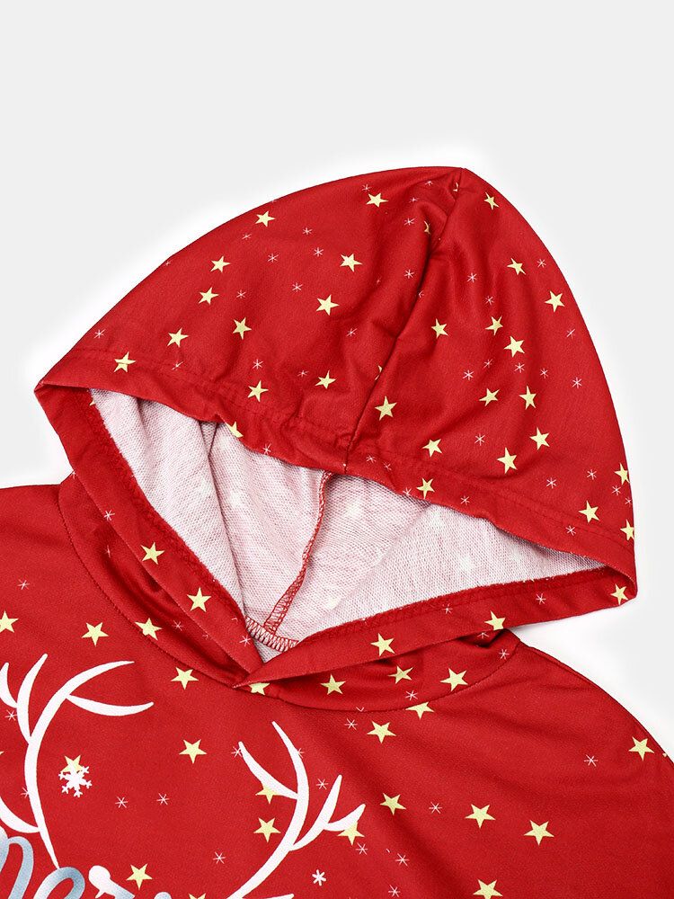 Frauen-weihnachtskarikatur-muster-taschen-druck-stern-fleck-langärmliges Kapuzen-sweatshirt