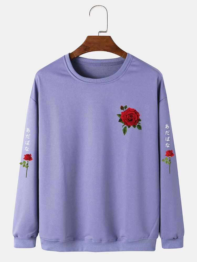 Freizeit-sweatshirt Mit Figurbetontem Saum Japanischer Buchstabe Rose