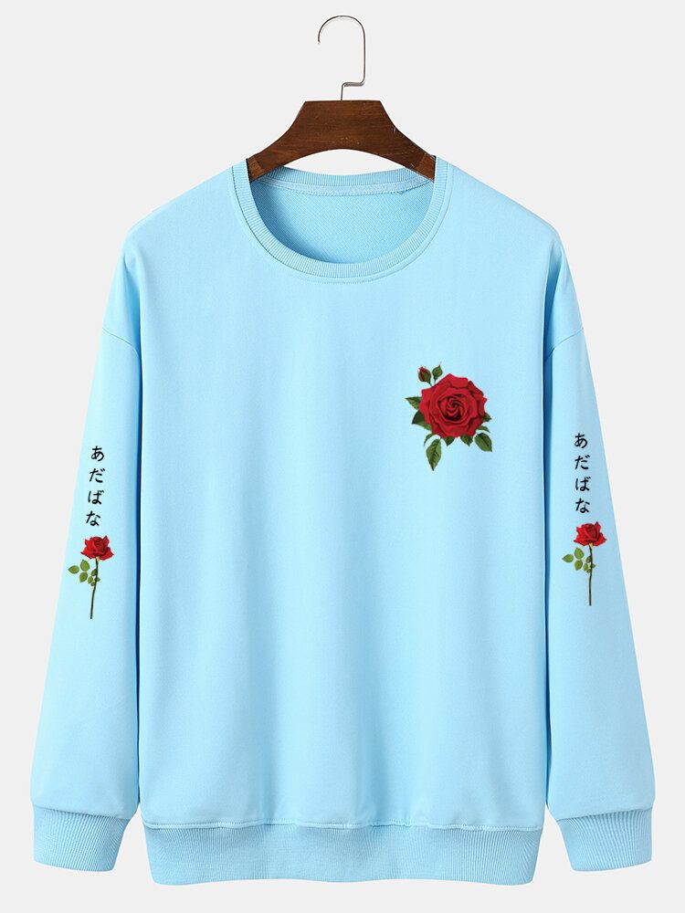 Freizeit-sweatshirt Mit Figurbetontem Saum Japanischer Buchstabe Rose