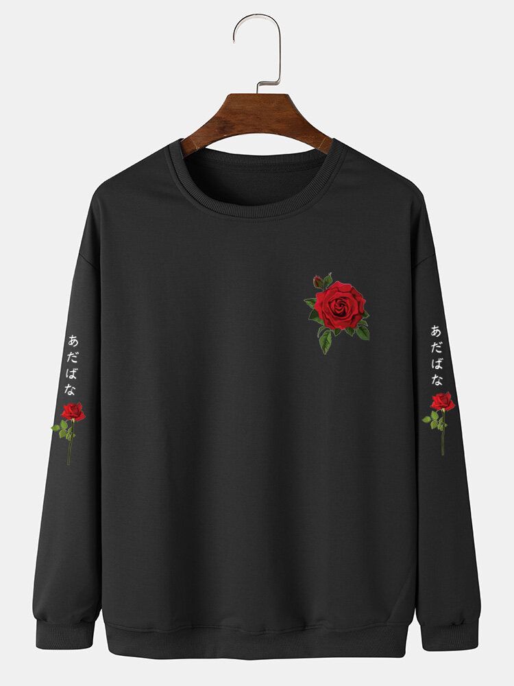 Freizeit-sweatshirt Mit Figurbetontem Saum Japanischer Buchstabe Rose