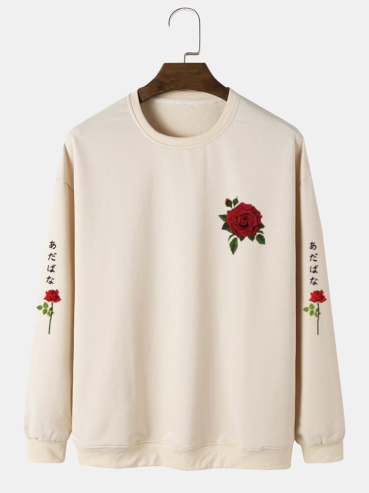 Freizeit-sweatshirt Mit Figurbetontem Saum Japanischer Buchstabe Rose