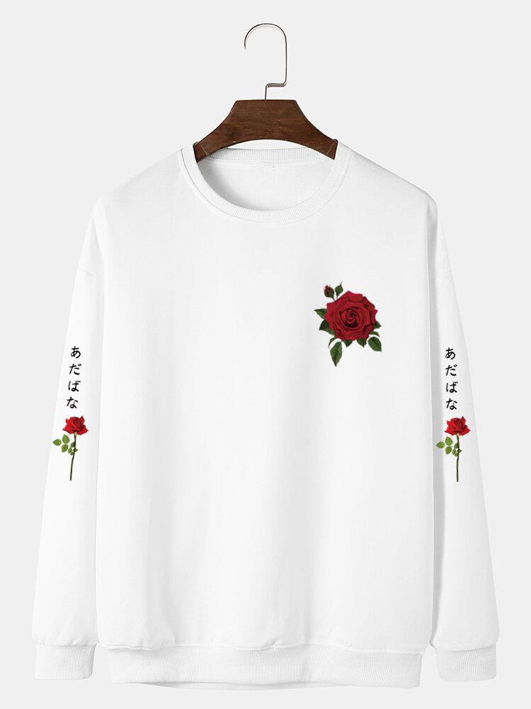 Freizeit-sweatshirt Mit Figurbetontem Saum Japanischer Buchstabe Rose