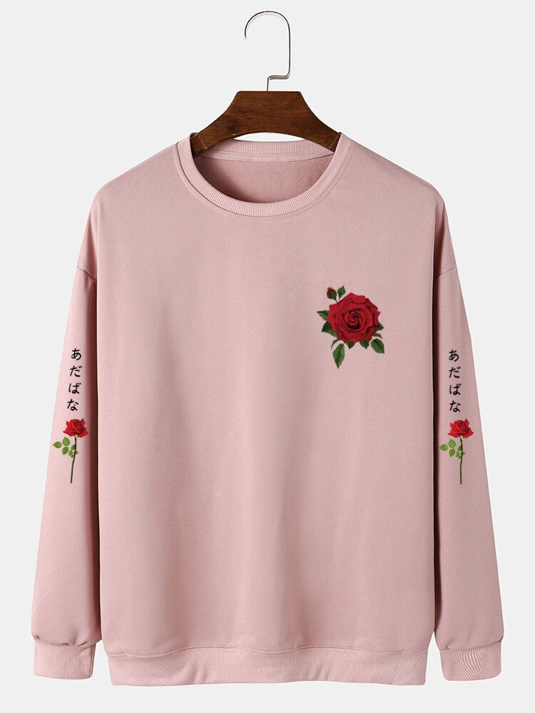 Freizeit-sweatshirt Mit Figurbetontem Saum Japanischer Buchstabe Rose