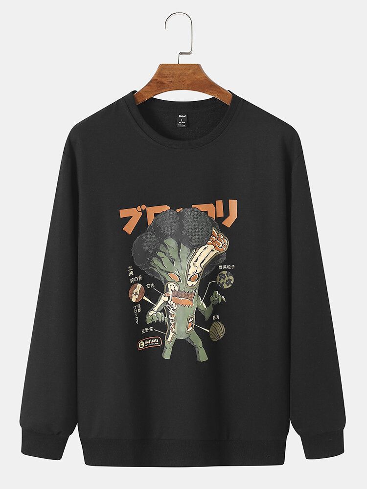 Herren 100 % Baumwolle Cartoon Japanischer Pullover Mit Rundhalsausschnitt Lässiger Pullover