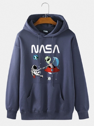 Herren Astronaut Alien Cartoon Print 100% Baumwolle Lässiger Lockerer Hoodie