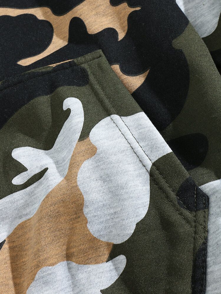 Herren Camo Print Kangaroo Pocket Bodycorn Saum Lässiges Kapuzen-sweatshirt