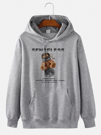 Herren Cartoon Bear Astronaut Print Lässige Hoodies Aus 100 % Baumwolle Mit Kordelzug