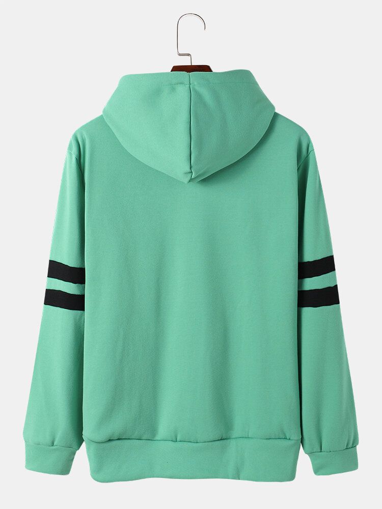 Herren Color Block Strip Patch Kängurutasche Kordelzug Lässiges Kapuzen-sweatshirt