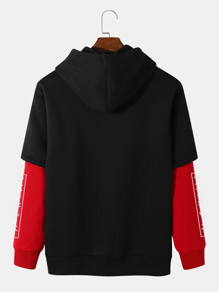 Herren Colorblock Faux Zweiteiliges Kapuzen-sweatshirt Mit Japanischen Buchstaben