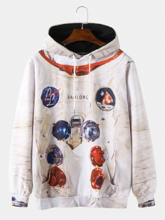 Herren Design Astronaut Print Kangaroo Pocket Langarm Casual Hoodies