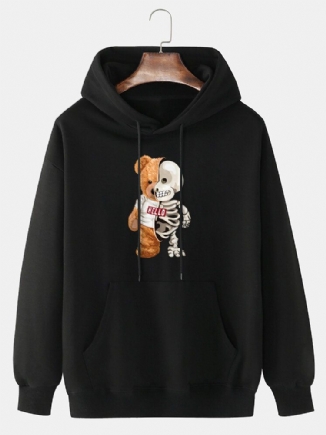 Herren Design Doll Bear Skull Print Kangaroo Pocket Hoodies Aus 100 % Baumwolle