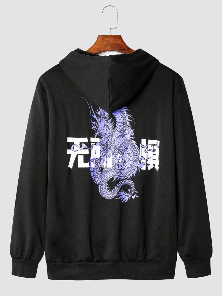 Herren Dragon Print Chinese Kangaroo Pocket Lässiges Kapuzen-sweatshirt