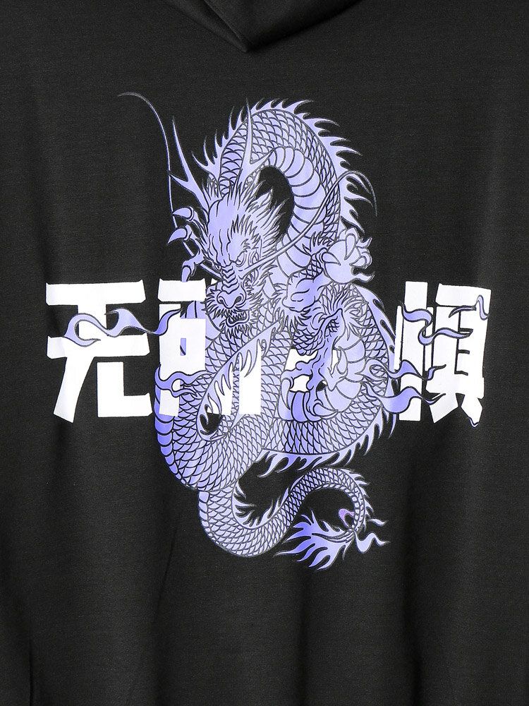 Herren Dragon Print Chinese Kangaroo Pocket Lässiges Kapuzen-sweatshirt