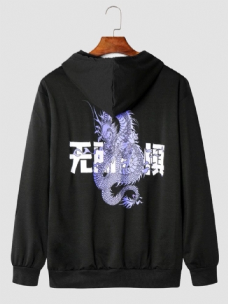 Herren Dragon Print Chinese Kangaroo Pocket Lässiges Kapuzen-sweatshirt