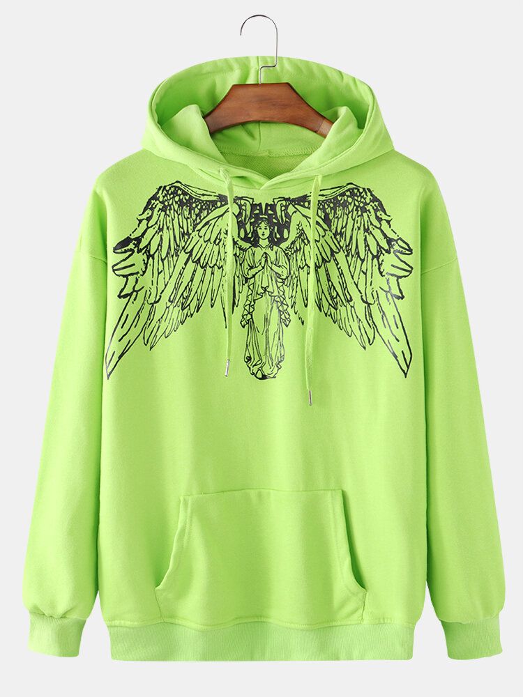 Herren-engel-graffiti-print Einfache Langarm-hoodies Mit Tasche