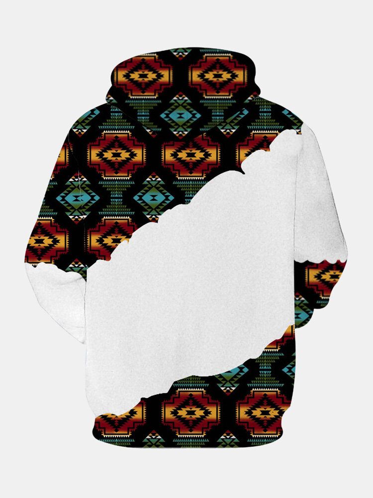 Herren Geometrisches Muster Patchwork Känguru-taschen-freizeit-kapuzen-sweatshirt