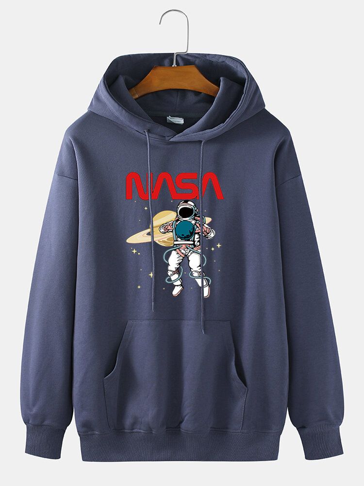 Herren-hoodie Mit Astronauten-cartoon-print Aus Baumwolle Mit Kordelzug