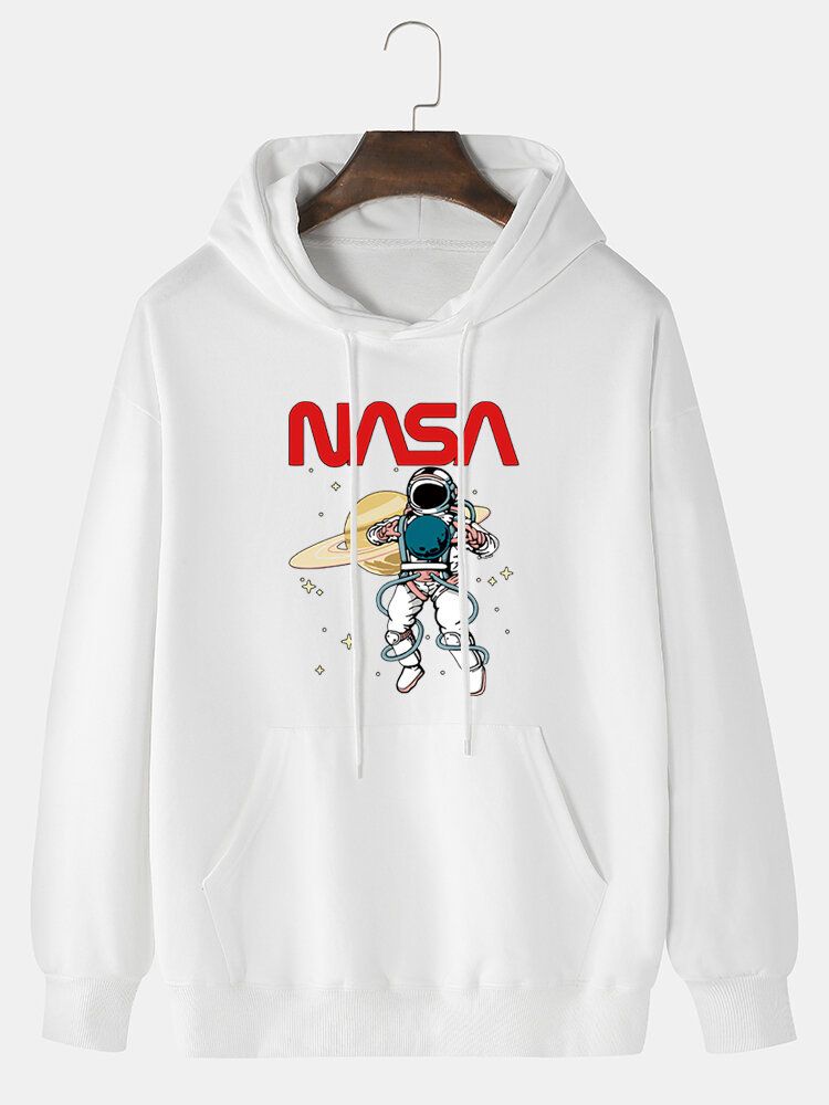 Herren-hoodie Mit Astronauten-cartoon-print Aus Baumwolle Mit Kordelzug