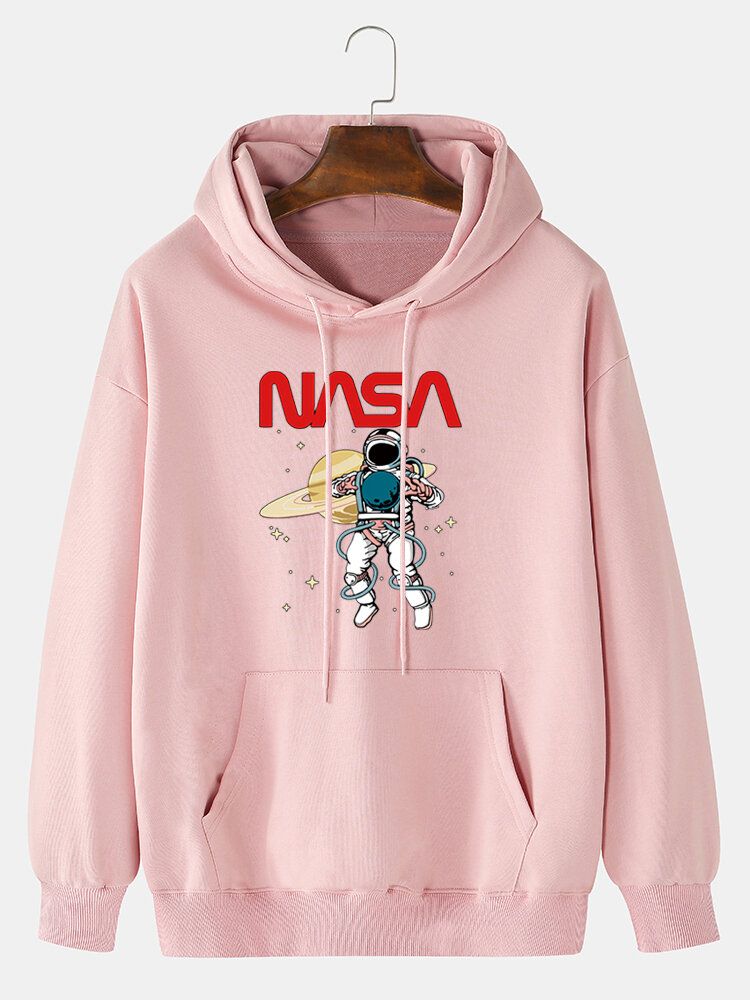 Herren-hoodie Mit Astronauten-cartoon-print Aus Baumwolle Mit Kordelzug