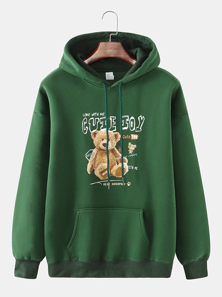 Herren-hoodie Mit Süßem Bären-print Und Dickem Lässigem Samt-pullover