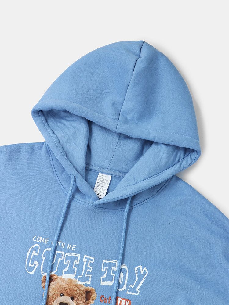 Herren-hoodie Mit Süßem Bären-print Und Dickem Lässigem Samt-pullover