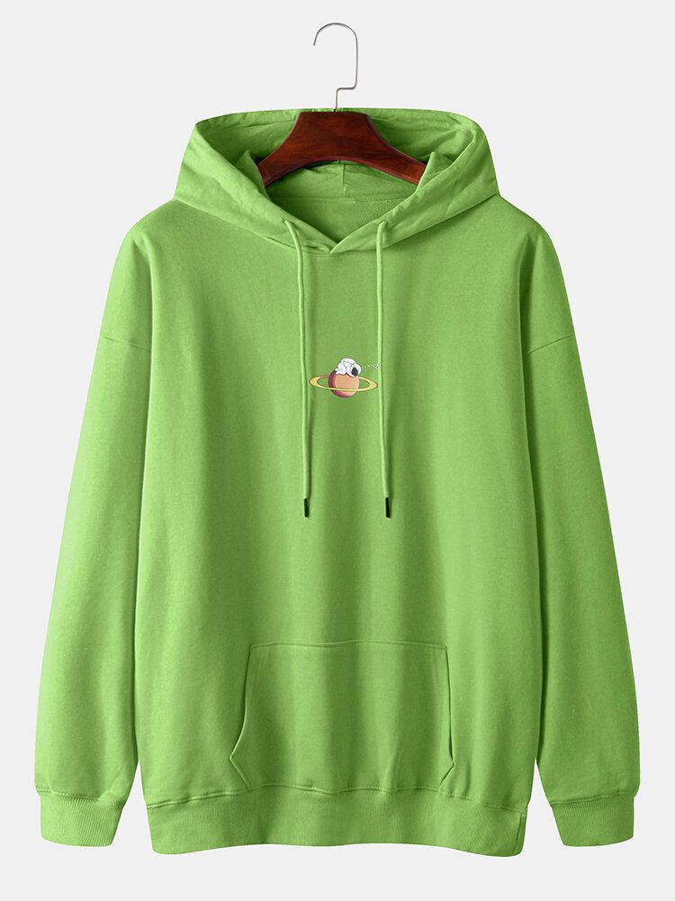 Herren-hoodies Mit Astronauten-planet-print Tief Angesetzter Schulter Baumwolle Mit Kordelzug