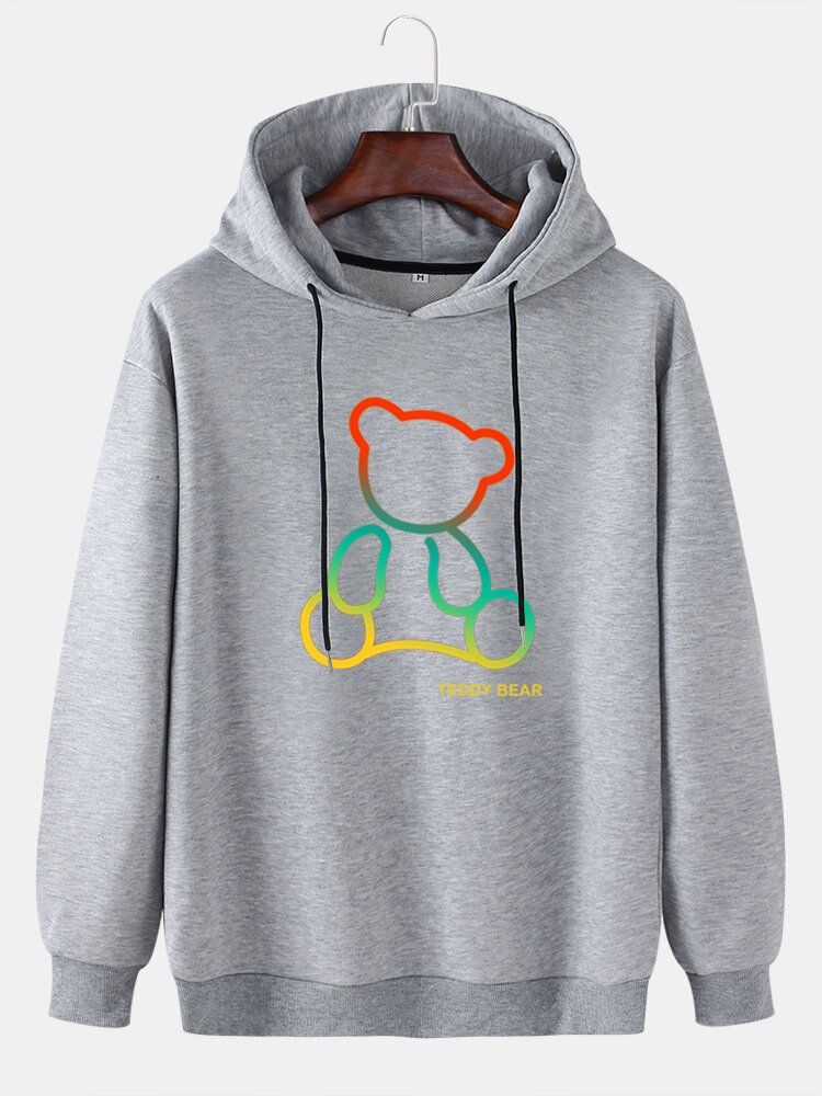 Herren-hoodies Mit Buntem Bärengrafik-print Abfallender Schulter Und Kordelzug