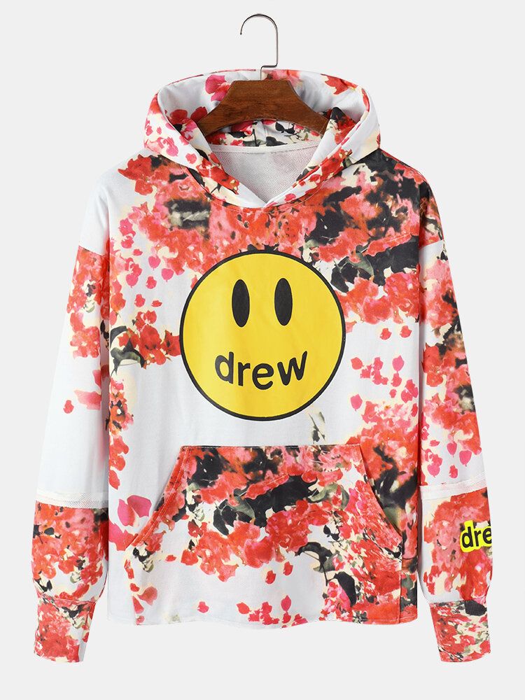 Herren-hoodies Mit Drew Emojis-blumendruck Und Kängurutasche