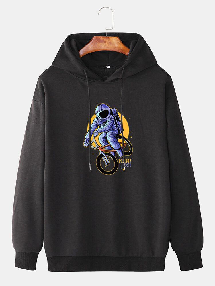 Herren-hoodies Mit Lustigem Astronauten-print Fallender Schulter Und Kordelzug