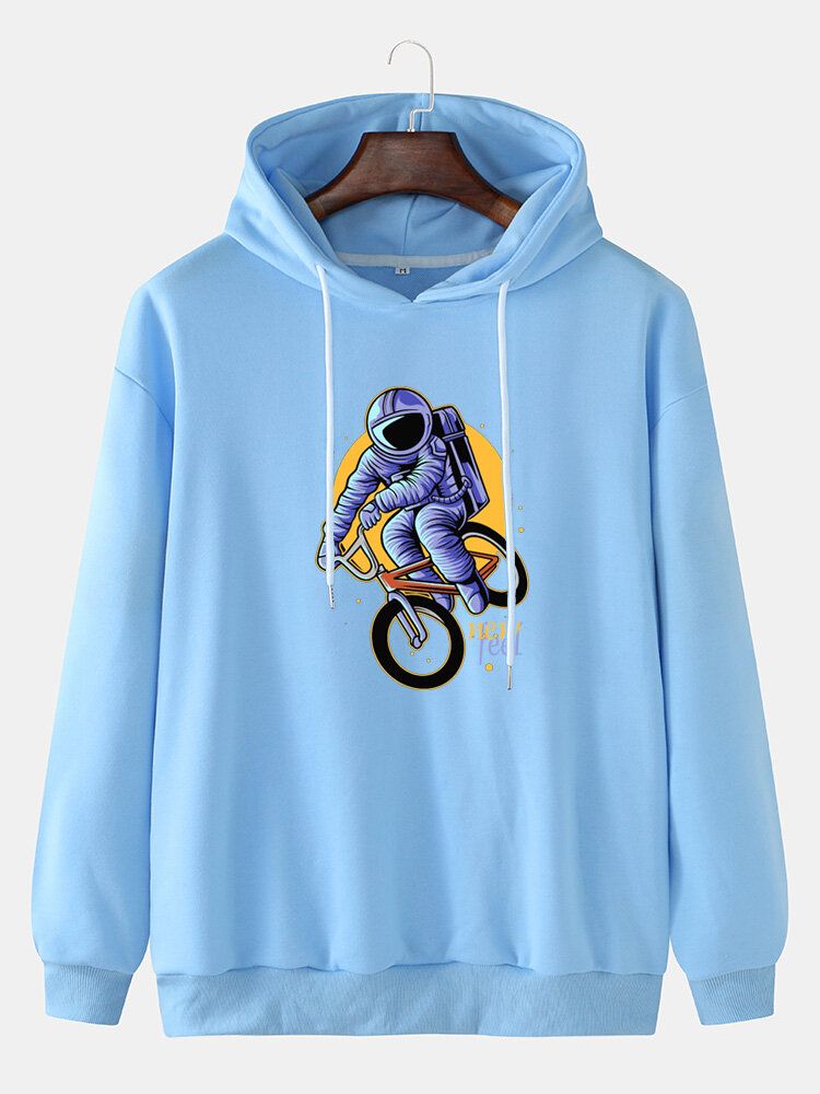 Herren-hoodies Mit Lustigem Astronauten-print Fallender Schulter Und Kordelzug