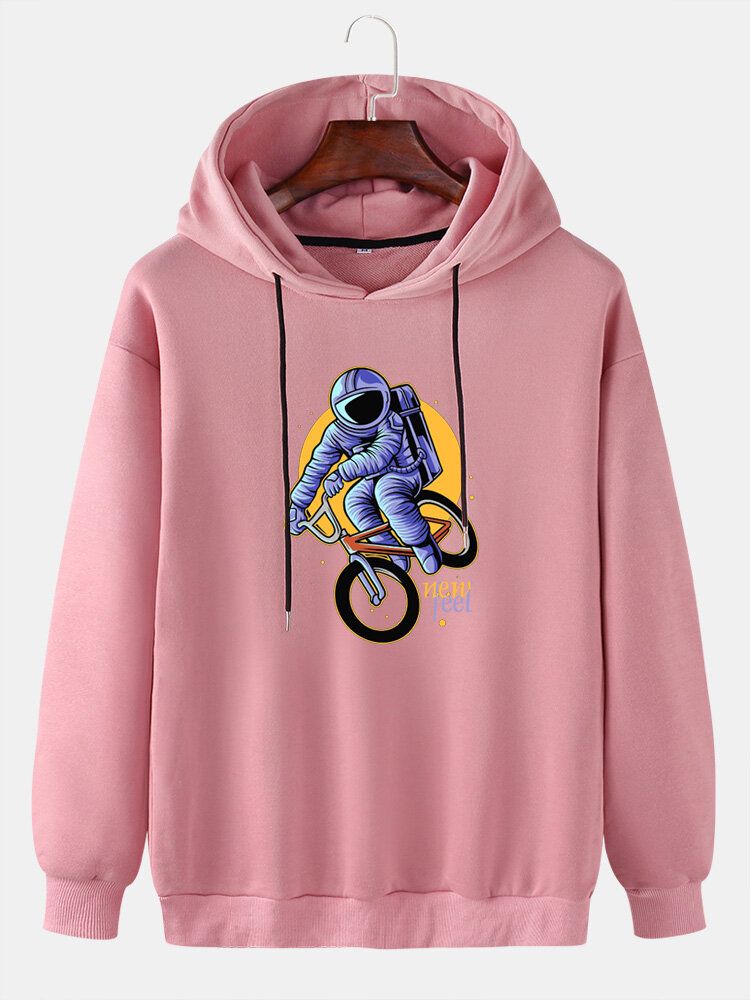 Herren-hoodies Mit Lustigem Astronauten-print Fallender Schulter Und Kordelzug