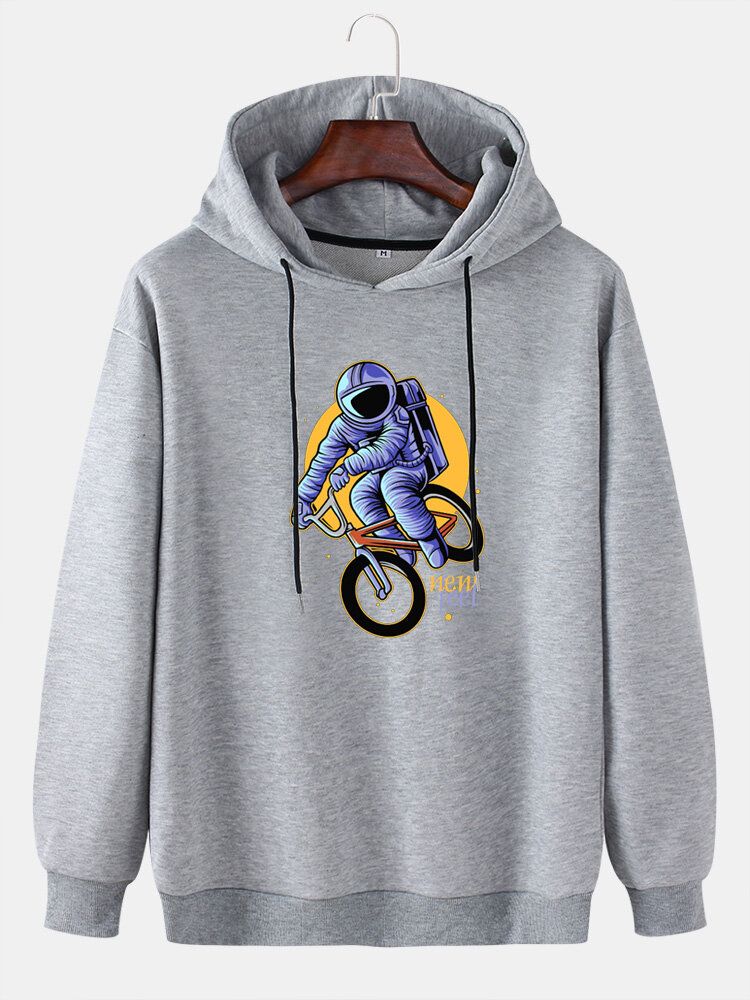 Herren-hoodies Mit Lustigem Astronauten-print Fallender Schulter Und Kordelzug